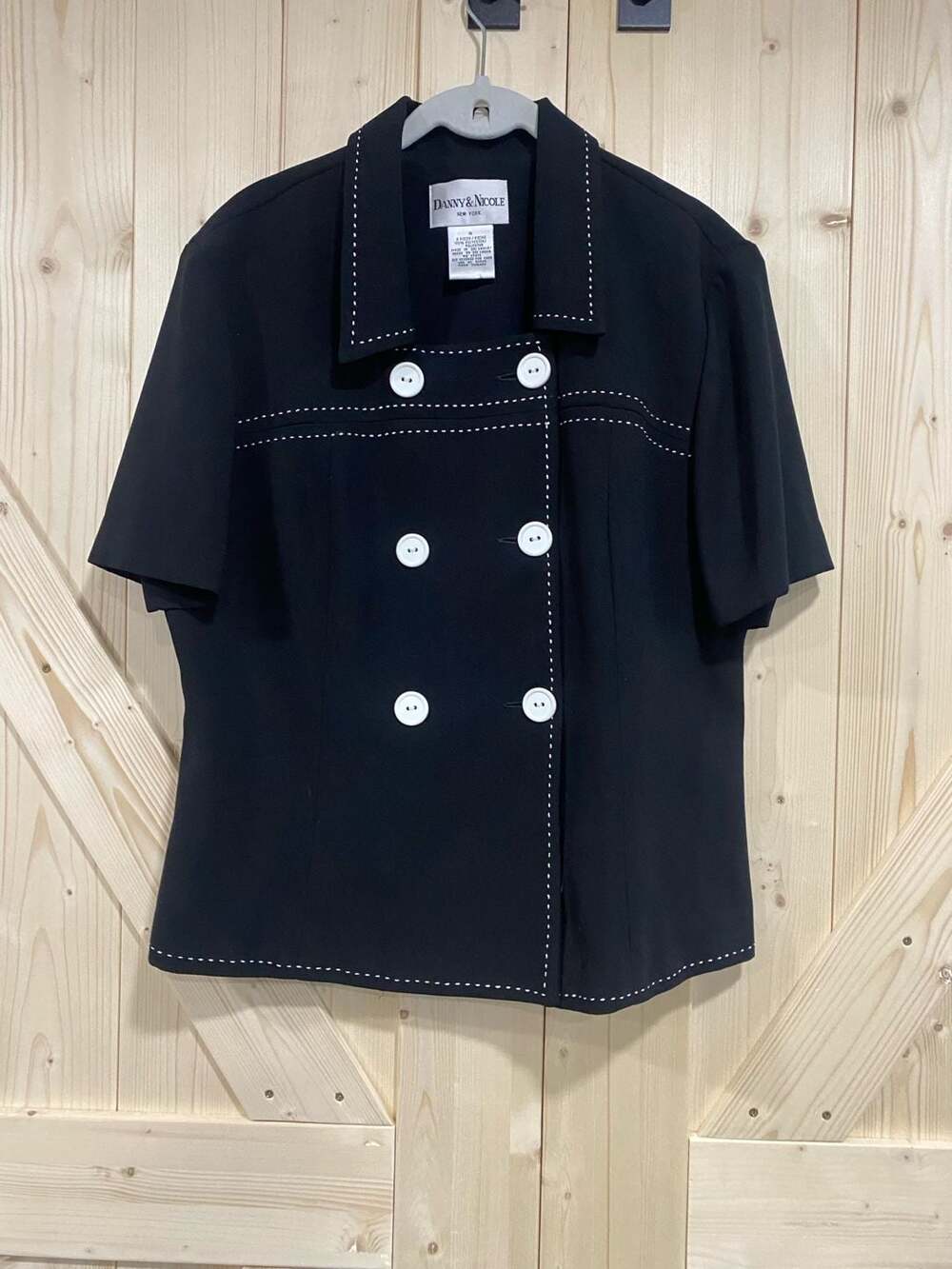 Danny & Nicole New York Black White Stitched Short Sleeve Double Breasted Jacket
